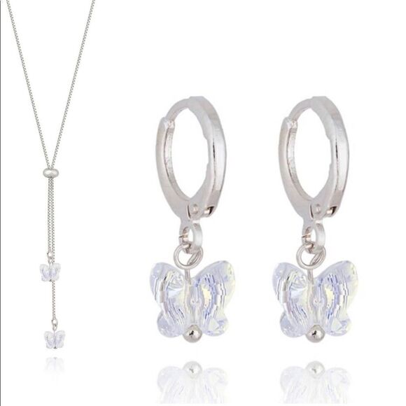 EARRING BUTTERFLY CRYSTAL SWAROVSKI RHODIUM WHITE - Picture 8 of 8